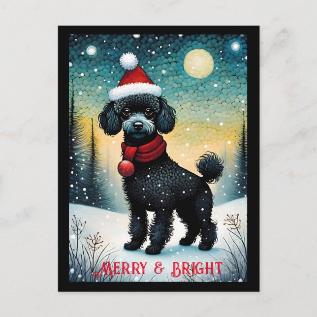Carte Postale Black Poody Meadow Père Noël Puppy Holiday (Devant)
