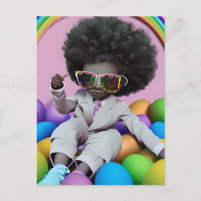 Carte Postale Black Prince Melanin Boys Easter Egg Hunt Rainbow (Devant)