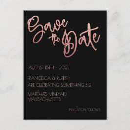 Carte Postale Black & Rose Gold Parties scintillant Mariage Enre