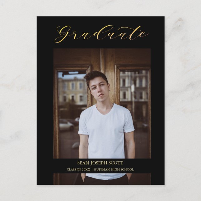 Carte Postale Black Whimsical Moderne Calligraphie Photo Gradué (Devant)