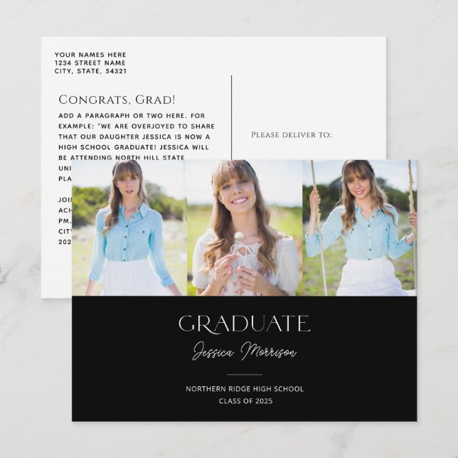 Carte Postale Black & White 2023 Graduate Multi Photo Graduation (Devant / Derrière)
