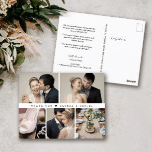 Carte Postale Black White Chic Mariage Photo Collage tendance