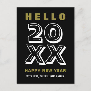 Carte Postale Black White Gold Bonjour Bonne Nouvelle Année Typo