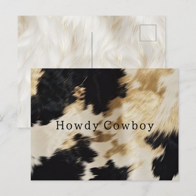 Carte Postale Black White Gold Cowhide Howdy (Devant / Derrière)
