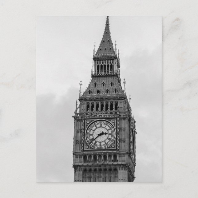 Carte Postale Black White Gros plan Big Ben Horloge Tower Londre (Devant)