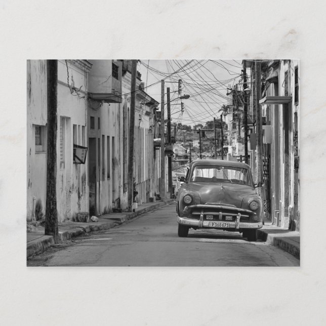 Carte Postale Black White Havana Street Oldtimer Car Cuba Voyage (Devant)