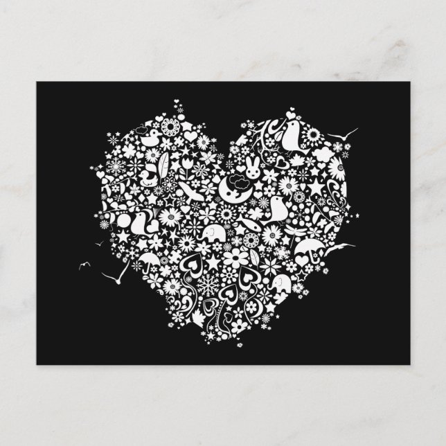Carte postale Black White Love Heart Shapes (Devant)