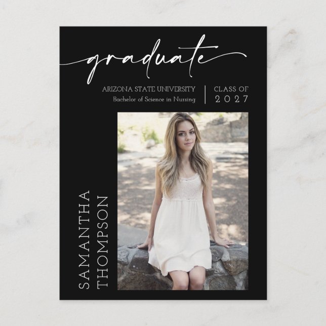Carte Postale Black White Minimal Script Elle L'A Fait Photo Gra (Devant)