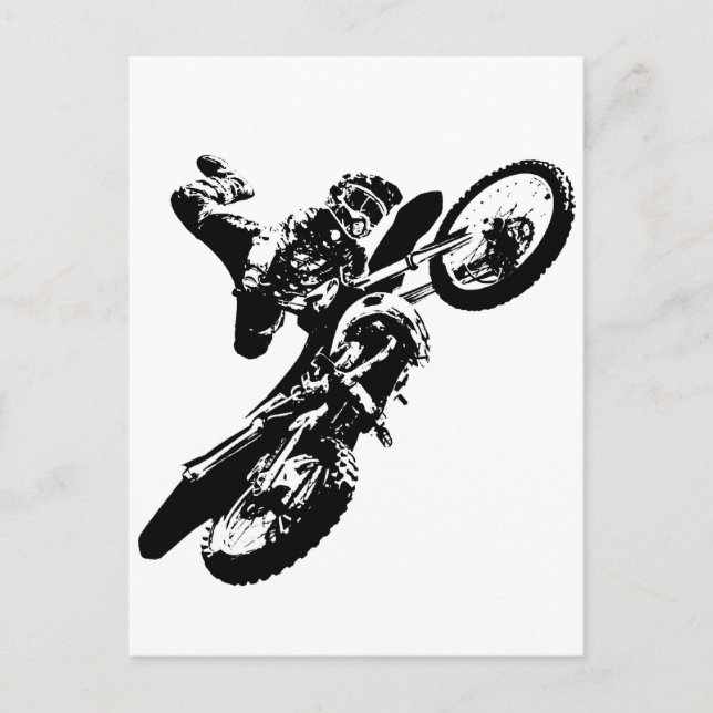 Carte Postale Black White Pop Art Motocross Motorcyle Sport (Devant)