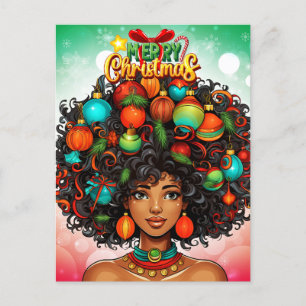 Carte Postale Black Woman Melanin Arbre de Noël Ornements de Noë