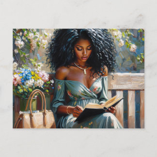 Carte Postale Black Woman Reading - Spring Floral Art