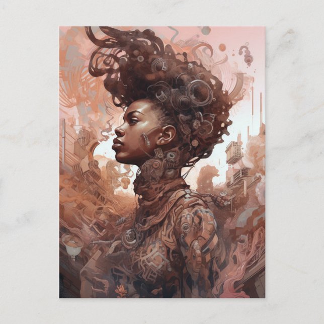 Carte Postale Black Woman Surreal Science Fiction Art (Devant)