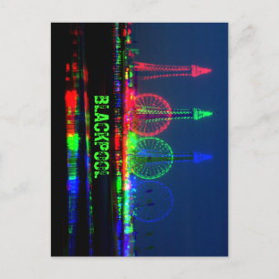 Carte Postale Blackpool Beach à la nuit, rouge, vert et bleu