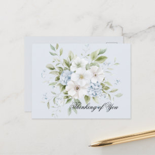 Carte Postale Blanc Floral Bleu Ciel Pâle