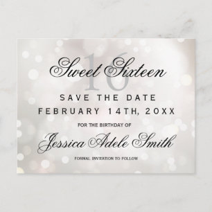 Carte Postale Blanc Glamourux Paillettes Enregistrez la date de
