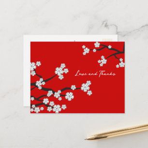 Carte Postale Blanc Sakura Cerry Blossoms Asiatique Chic Merci