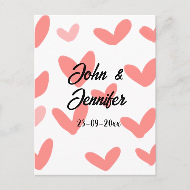 Carte Postale blanc simple style de texte mariage rouge coeur (Devant)