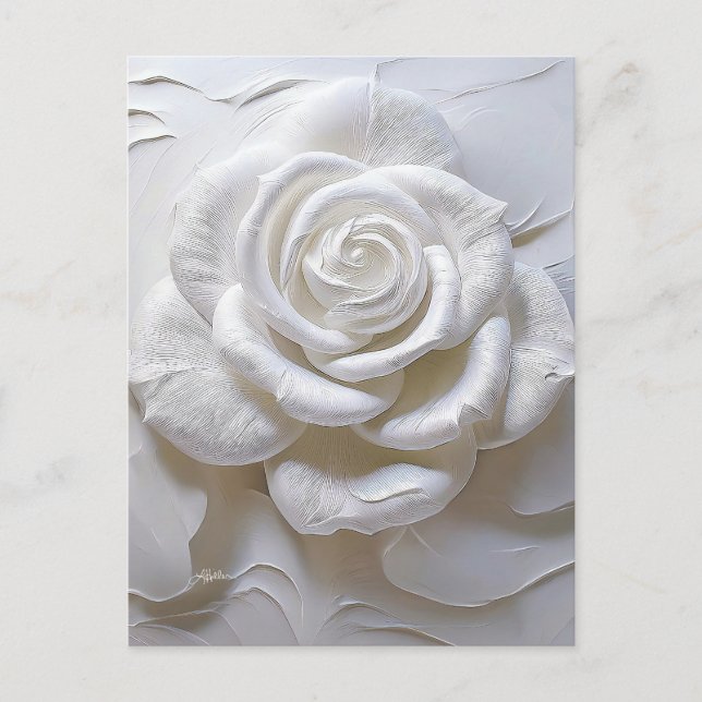 Carte Postale Blanc sur Blanc - Rose Sculptée (Devant)