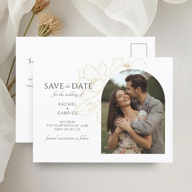 Carte Postale BLANCHE | Boho Arch Gold Floral Mariage (Créateur téléchargé)