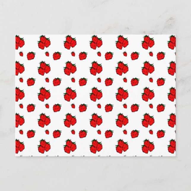 Carte postale blanche Motif aux fraises rouges (Devant)