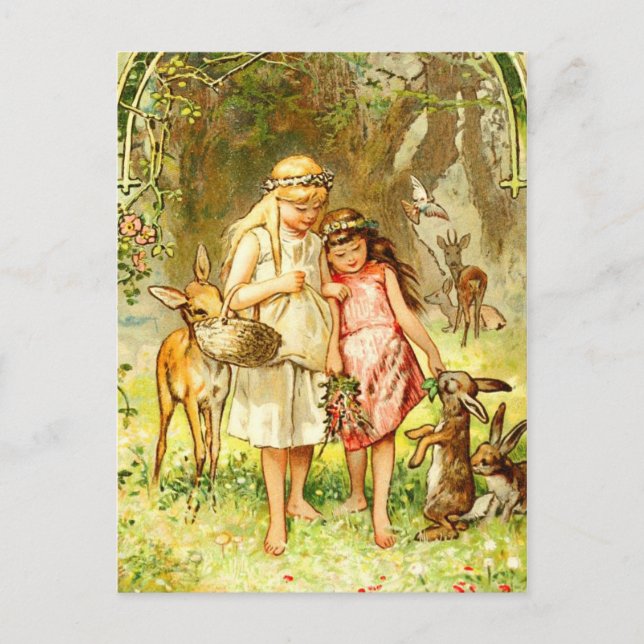 Carte Postale Blanche-neige et Rose-rouge (Devant)