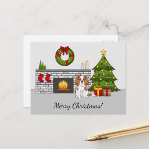 Carte Postale Blenheim Cavalier Dog Dans Une Salle De Noël