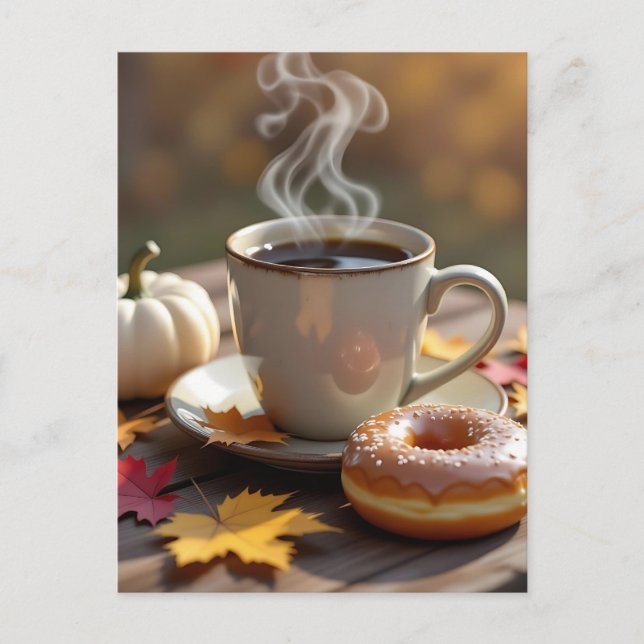 Carte Postale Blessures d'automne, café chaud et beignets (Devant)