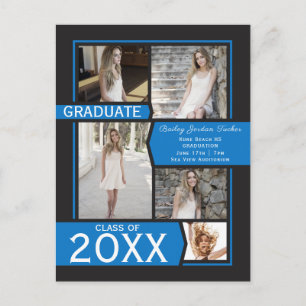 Carte Postale Bleu 5-Photo Collage Faire-part de graduation