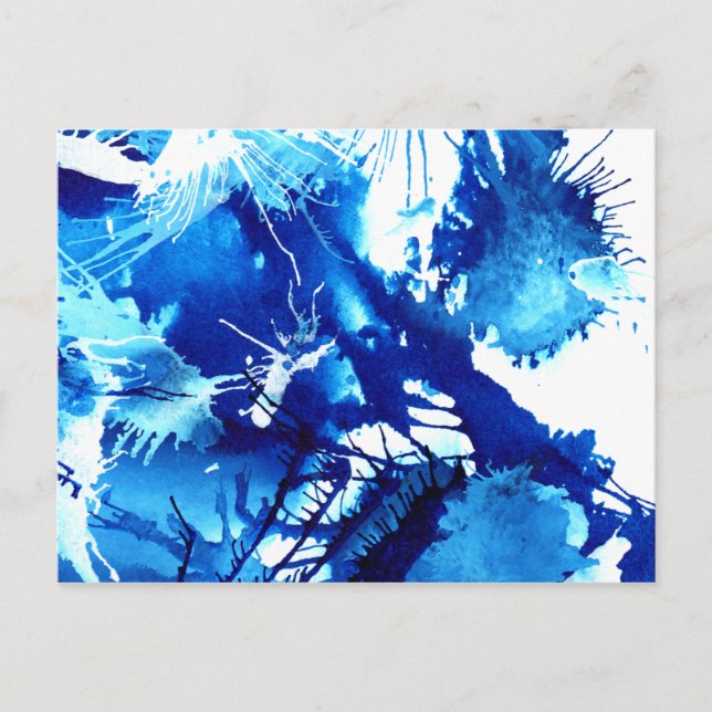 Carte Postale Bleu Acrylique Encres Floral Bizarre peinture Abst (Devant)