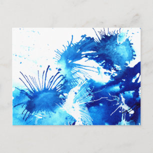 Carte Postale Bleu Acrylique Encres Floral Bizarre peinture Abst