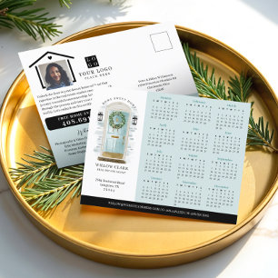 Carte Postale Bleu Aquarelle Porte Immobilier Calendrier 2025