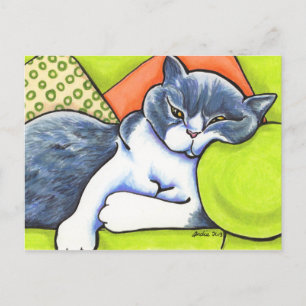 Carte Postale Bleu Blanc Bleu Britanniques Shorthair Cosy Off-Le