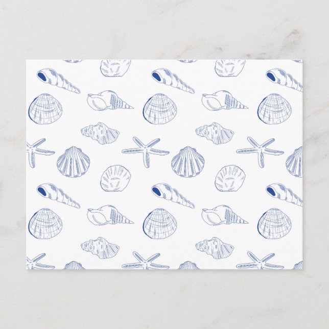 Carte Postale Bleu blanc Main dessinée Sea Shells Plage Été (Devant)