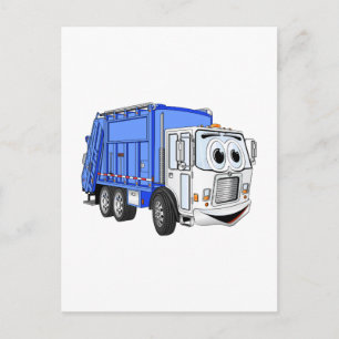 Carte Postale Bleu blanc souriant Dessin de camion à ordures