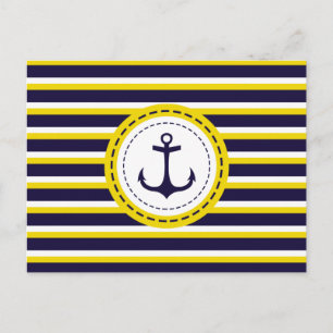 Carte Postale Bleu Bleu Jaune de la marine Nautique Ancre