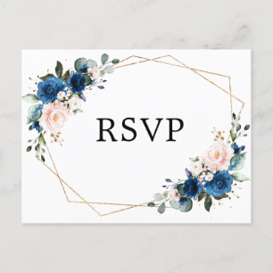 Carte Postale Bleu bleu marine Floral Botanique Géométrique RSVP