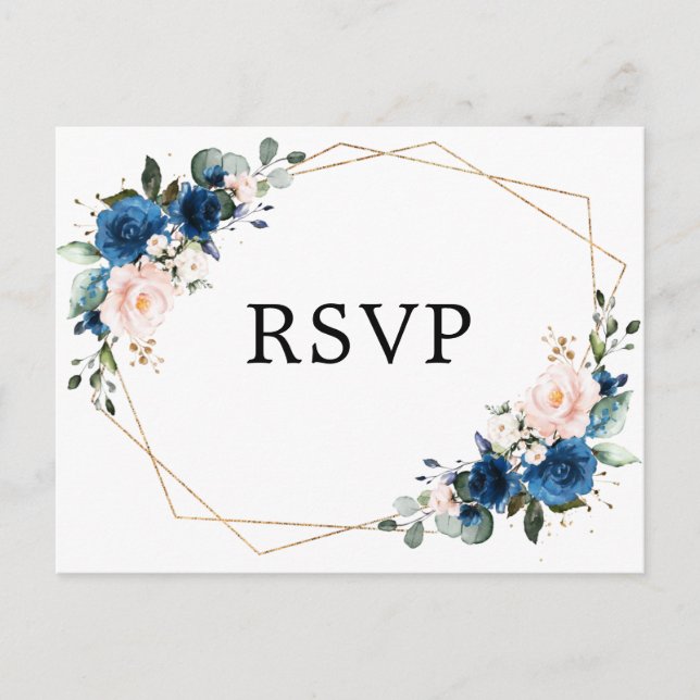 Carte Postale Bleu bleu marine Floral Botanique Géométrique RSVP (Devant)