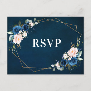 Carte Postale Bleu bleu marine Floral Botanique Géométrique RSVP