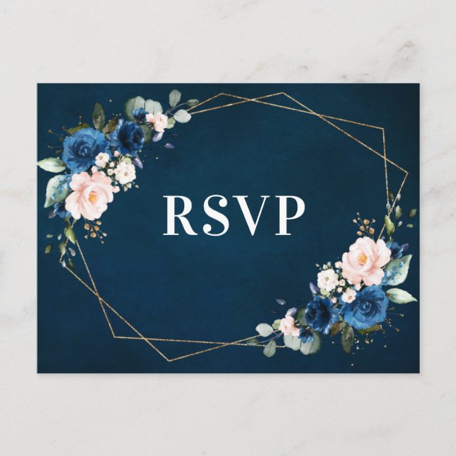 Carte Postale Bleu bleu marine Floral Botanique Géométrique RSVP (Devant)