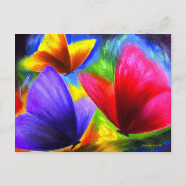 Carte Postale Bleu Bleu Rouge Papillon jaune Illustration (Devant)