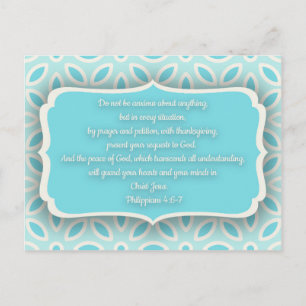 Carte Postale Bleu clair Blanc Floral Bible Verse Encouragement