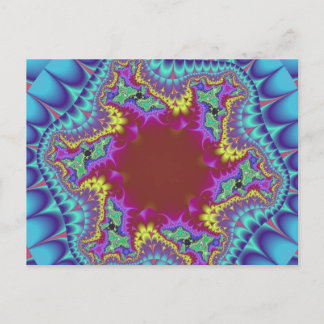 Carte Postale Bleu clair coloré, rose et bordeaux fractal