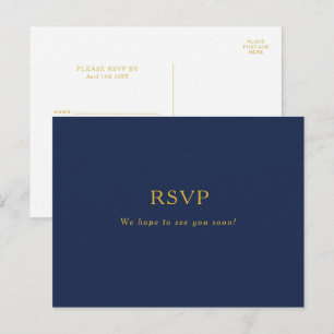 Carte Postale Bleu de marine minimaliste classique Gold Weddin