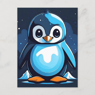 Carte Postale Bleu de pingouin mou cool