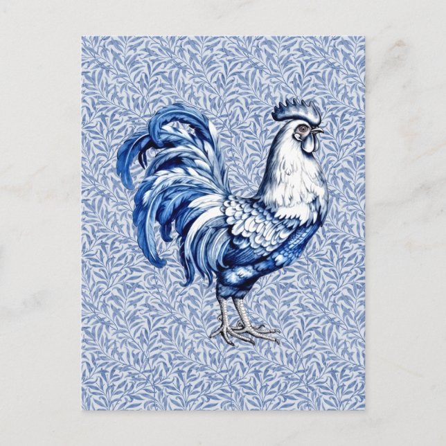 Carte Postale Bleu Delft Et Poulet Blanc Rooster (Devant)