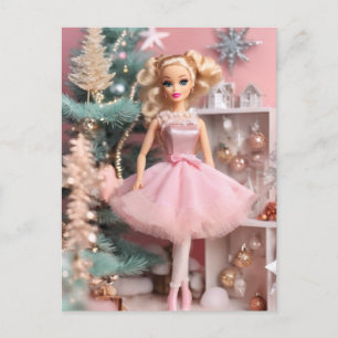 Carte Postale Bleu Doux Poupée rose Retro Noël