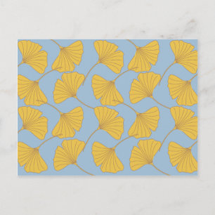 Carte Postale Bleu et or Chute Ginkgo Ginko Biloba Feuilles
