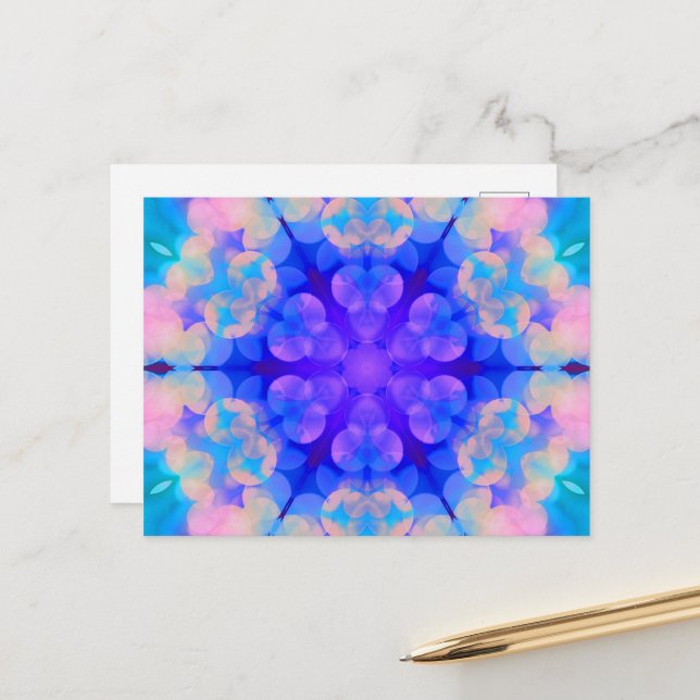 Carte Postale Bleu et rose Gradient Pastel Bubble Art (Devant/Arrière en situation)