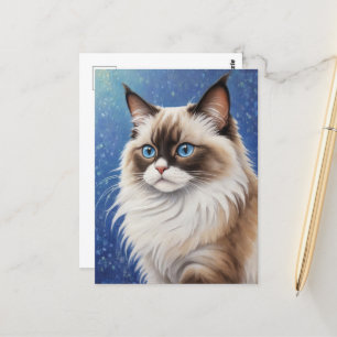 Carte Postale Bleu Eyed Ragdoll Peinture de chat élégant
