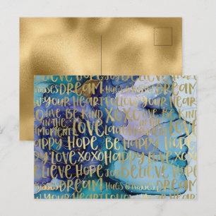 Carte Postale Bleu Femme Face Or Citations Inspirationnelles